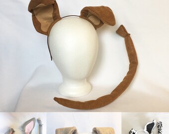 WOLF COYOTE DOG FOX ANIMAL HEADBAND WITH EARS+BOW TIE+TAIL-3PC DRESS UP-COSTUME