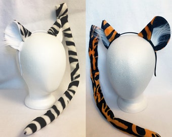 Zoo Animal Fancy Dress Ears & Tail White Tiger Cub Ears And Tail Faux Fur 