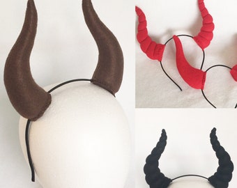 Custom color tall Plush Horns Costume horns pair of horns bull horns goat horns devil horns cosplay horns small curved horns demon horns