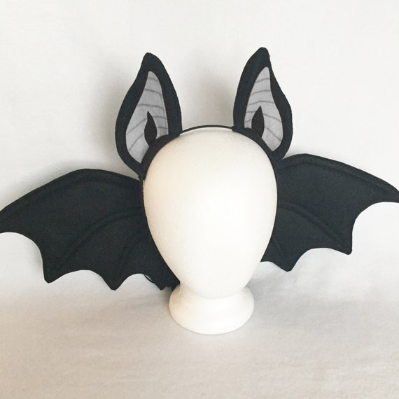 Black Bat Ears With Optional Wings Bat Costume Bat Ears Etsy
