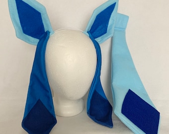 Ice type light blue fox cosplay ears or tail blue dog ears headband