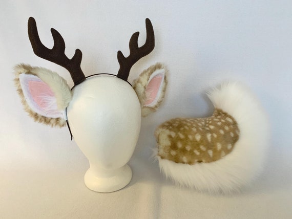 Deer tail and ears set deer ears with antlers spotted deer tail buck ears doe ears deer costume fawn costume deer antlers