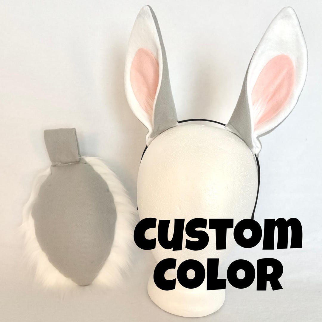 Custom Bunny Ears and Tail Costume Set Rabbit Ears and Tail Grey Bunny ...