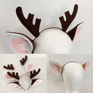 Deer Ears with optional antlers headband custom color doe fawn buck ears caribou ears stag ears elk ears deer costume deer headband