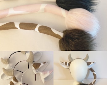 Cow ears or Tail set cow ears and tail cow ears and horns bull ears bull horns cow tail cow tails cow costume cow tail and ears cow horns