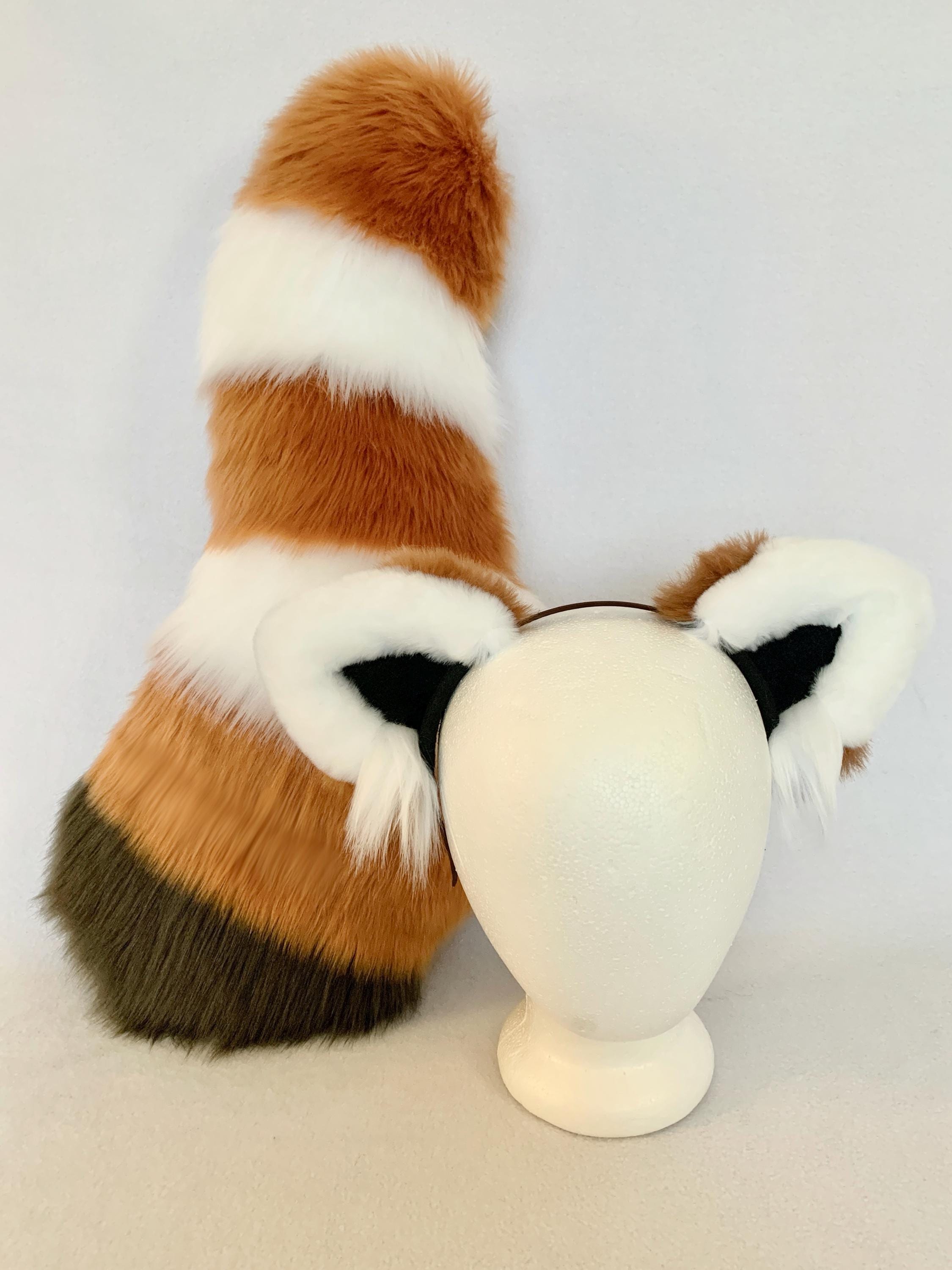 Red panda ears and tail costume red panda headband red panda tail red panda costume raccoon striped red panda furry costume