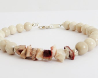 Mexican Fire Opal Bracelet, Natural Riverstone and Gemstone Design