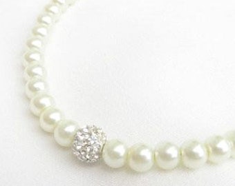 Bride Necklace Pearl Necklace More Colors Crystal Pave Minimalist Necklace Bridal Jewelry Wedding Jewelry June Birthday Gift Christmas Gift