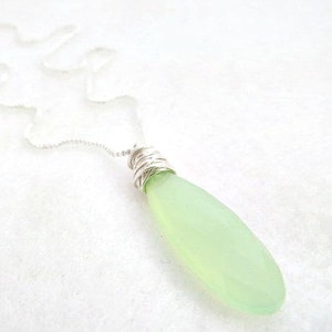 Seafoam Chalcedony Necklace Green Chalcedony Wire Wrapped Jewelry Large Chalcedony Pendant Mint Chalcedony Semi Precious Gemstone Necklace