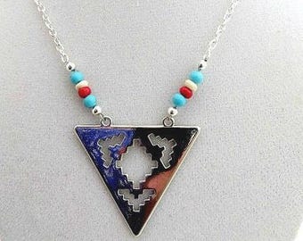 Aztec Triangle Necklace with Turquoise: Southwestern Boho Jewelry