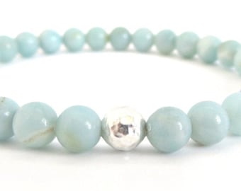 Amazonite Bracelet Healing Stone Bracelet Yoga Bracelet Stacking Bracelet Gemstone Bracelet Hammered Silver Artisan Christmas Gift