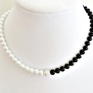 Yin Yang Pearl Necklace, Black and White Wedding Jewelry