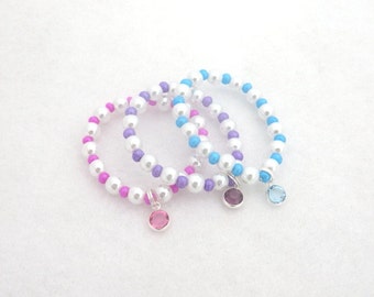 Girls' Pastel Pearl Bracelet, Swarovski Crystal Charm