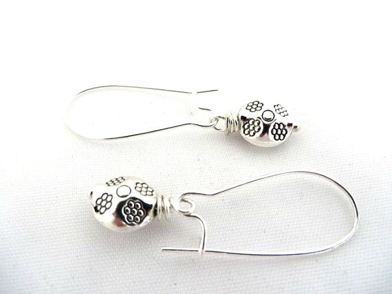 Karen Hill Tribe Silver Daisy Earrings, Minimalist Kidney Wire