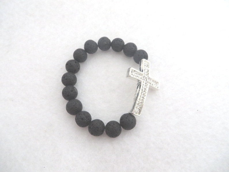 Sideways Cross Bracelet Crystal Cross Bracelet Black Stretch Etsy
