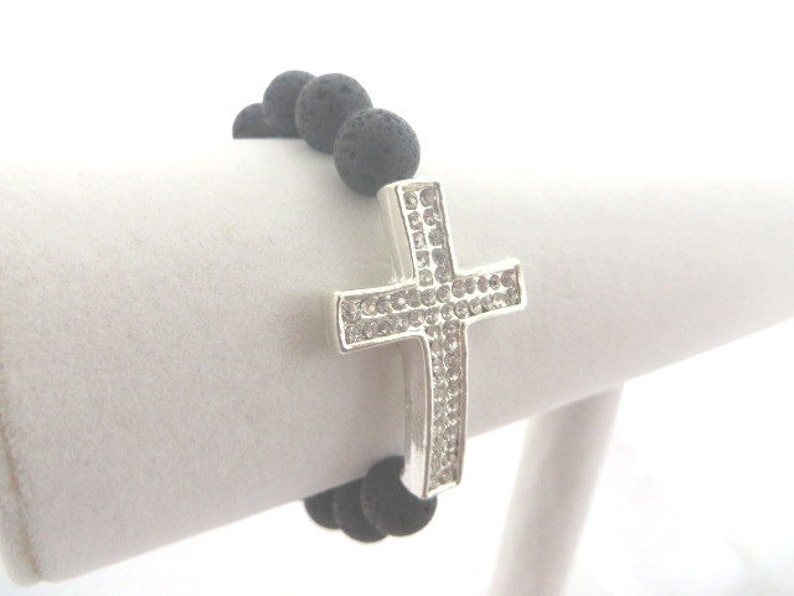 Sideways Cross Bracelet Crystal Cross Bracelet Black Stretch Etsy