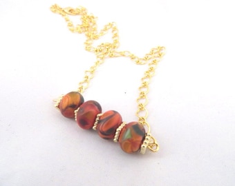 Lampwork Bead Necklace Lampwork Necklace Orange Necklace Colorful Necklace Bar Necklace 14Kt Gold Vermeil Necklace Summer Necklace