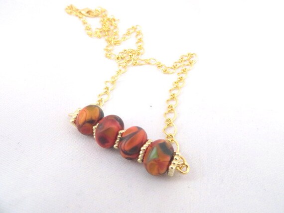 Lampwork Bead Necklace Lampwork Necklace Orange Necklace Colorful Necklace Bar Necklace 14Kt Gold Vermeil Necklace Summer Necklace