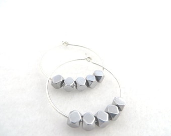 Geometric Earrings Hematite Earrings Hoop Earrings Geometric Jewelry Hematite Jewelry Boho Chic Earrings Minimalist Jewelry Christmas Gift