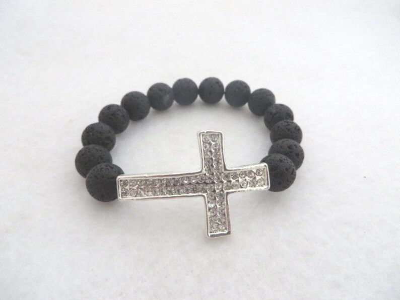 Sideways Cross Bracelet Crystal Cross Bracelet Black Stretch Etsy