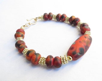 Lampwork Bracelet Lampwork Bead Bracelet Summer Bracelet 14Kt Gold Plated One of a Kind Bracelet Artisan Bracelet Sundance Style