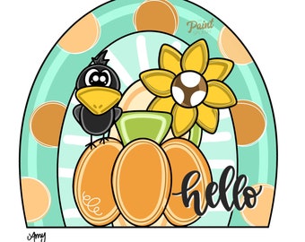 DIGITAL TEMPLATE: Fall Pumpkin Rainbow Sunflower Fall Door Hanger Template PDF Jpg Jpeg