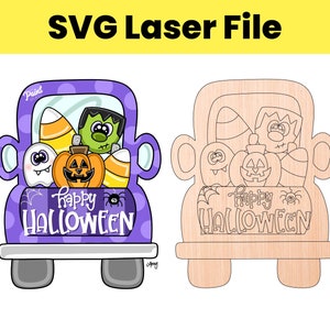 SVG Halloween Truck Spooky Pumpkin Frankenstein Fall Door Hanger Template