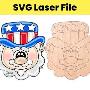 SVG Laser File Patriotic Uncle Sam Face USA Fourth of July 4th Digital Door Hanger Template