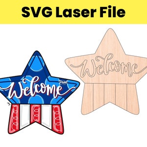 SVG Laser File Patriotic Star Fourth of July 4th USA Digital Door Hanger Template