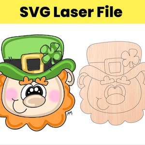 SVG Laser File St Patrick’s Day Leprechaun Lucky Shamrock Door Hanger Template