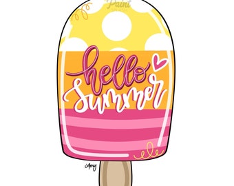 SZABLON CYFROWY: Hello Summer Popsicle Summertime Door Hanger Template