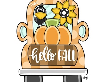 DIGITAL TEMPLATE: Fall Halloween Pumpkin Truck Sunflower Fall Scarecrow Door Hanger Template PDF Jpg Jpeg
