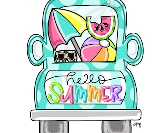 DIGITAL TEMPLATE: Summer Truck Summertime Beach Door Hanger Template