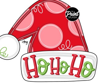 DIGITAL TEMPLATE: Santa Hat Christmas Santa Claus Hat Ho Ho Ho hohoho Door Hanger PDF Jpg Template