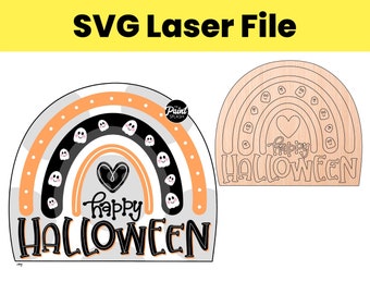 SVG Laser File Happy Halloween Ghost Rainbow Door Hanger Template