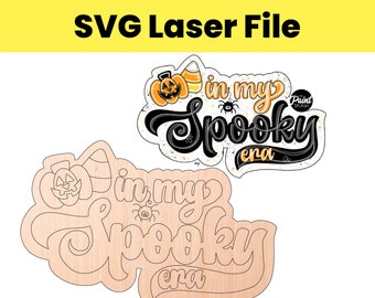 SVG Laser File Spooky Era Halloween Pumpkin Candy Corn Haunted Happy Halloween Groovy Door Hanger Template
