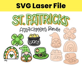 SVG Laser File St Patricks Lucky Leprechaun Clover Mini Attachment Bundle Seasonal Digital Door Hanger Attachments Porch Sign Attachments