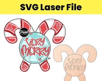 SVG Laser File Very Merry Christmas Candy Cane Digital Door Hanger Template