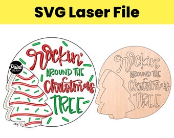 SVG Laser File Rockin Around the Christmas Tree Digital Door Hanger Template