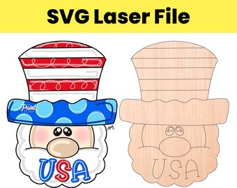SVG Laser File Patriotic Uncle Sam Face 2 USA Fourth of July 4th Digital Door Hanger Template