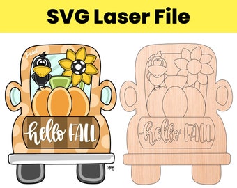 SVG Fall Halloween Pumpkin Truck Sunflower Fall Scarecrow Door Hanger Template