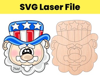 SVG Laser File Patriotic Uncle Sam Face USA Fourth of July 4th Digital Door Hanger Template