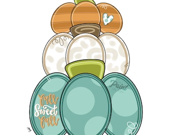May include: A fall-themed pumpkin door hanger in teal, white and orange. The hanger features the text "Fall Sweet Fall" and a small heart.