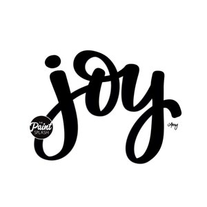 Könnte beinhalten: Schwarz-weißes handgeschriebenes Wort "Freude" mit einem kleinen Kreis, der den Text "The Paint Splash" in weißer Schrift auf schwarzem Hintergrund enthält. Das Wort "Freude" ist in einer stilisierten Schreibschrift.