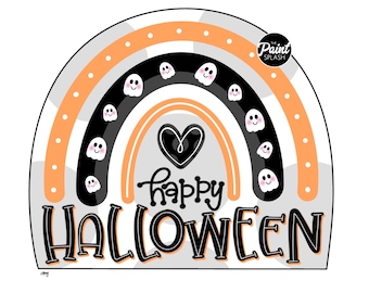 DIGITAL TEMPLATE: Happy Halloween Ghost Rainbow Door Hanger Template PDF Jpg Jpeg