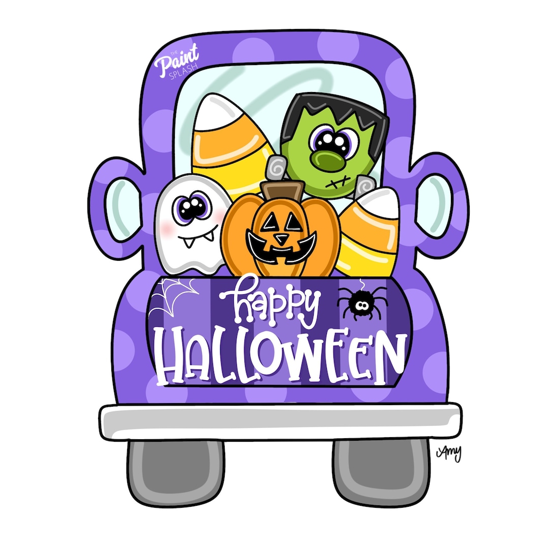 DIGITAL TEMPLATE: Halloween Truck Spooky Pumpkin Frankenstein Fall Door ...