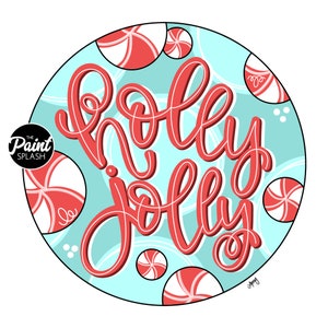 DIGITAL TEMPLATE: Holly Jolly Christmas Peppermint Candy Cane Calligraphy Door Hanger Template PDF Jpg Jpeg
