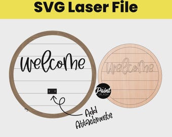 SVG — Laser Ready SVG Digital Template Round Circle Welcome Attachment Sign Interchangeable Door Hanger Base for Attachments Template