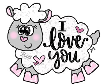 DIGITAL TEMPLATE: Valentine Sheep I Love You Heart Valentines Day Door Hanger Template