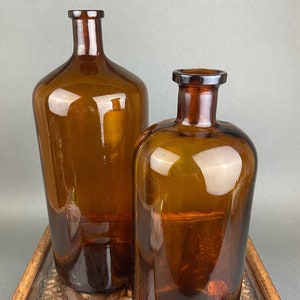 Vintage Decorative Bottles.  Large Amber Glass Bottles.   Instant Collection Display.